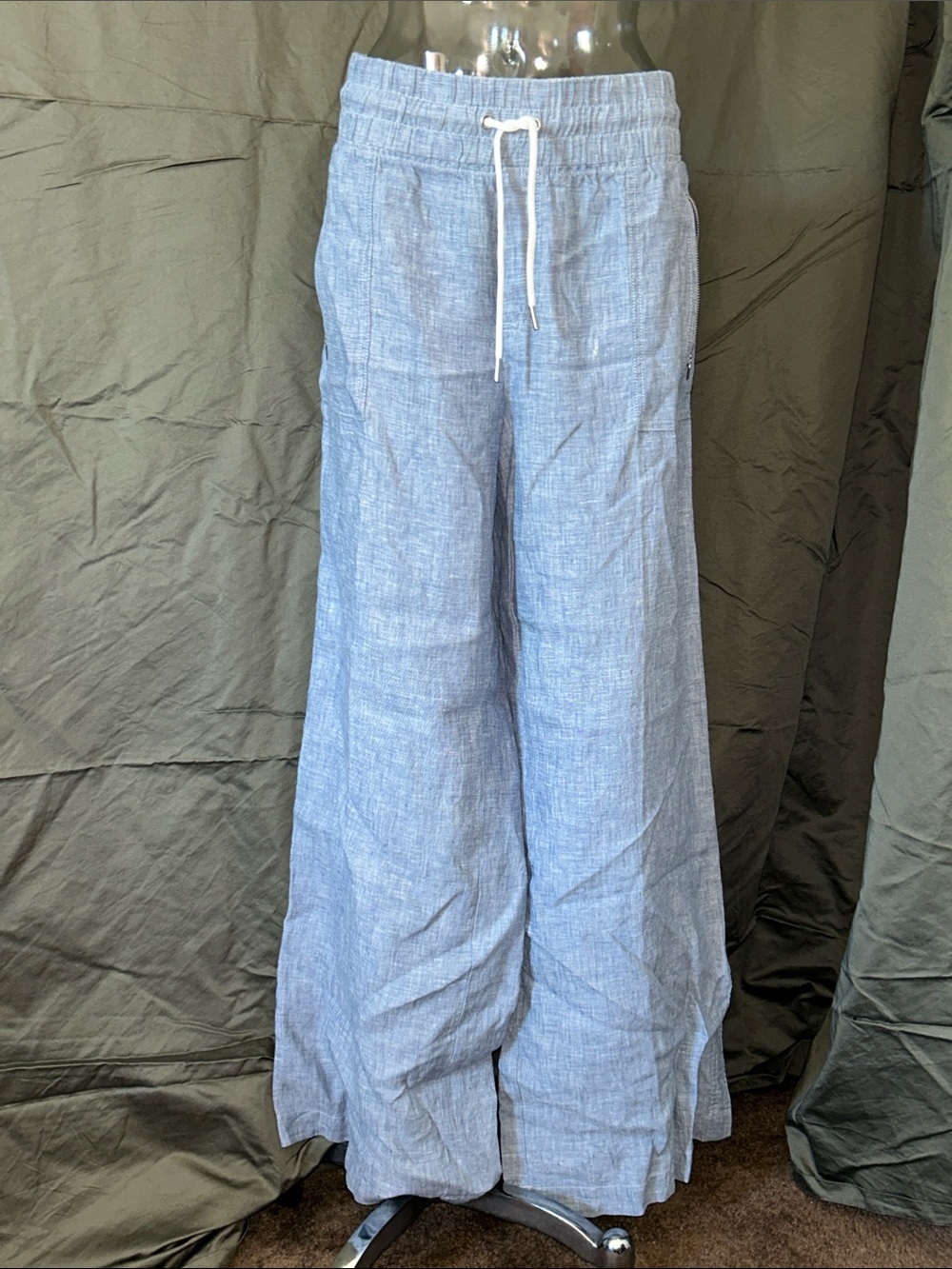 Athleta Light Blue Wide-Leg Linen Drawstring Pants